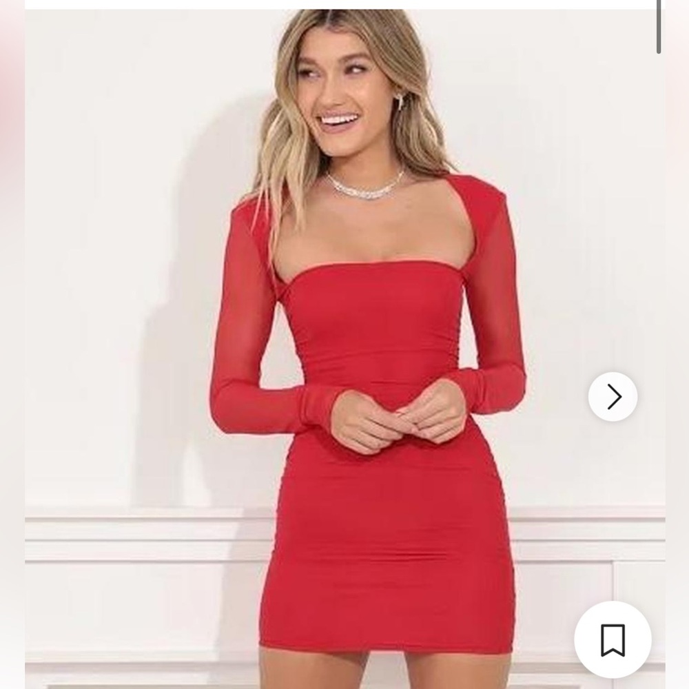 Lucy in the Sky sheer long sleeve red mini dress size small